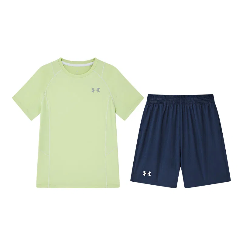 Повседневная спортивная одежда для подростков Under Armour, Lime Green Short-Sleeved Shirt+Black Blue Shorts