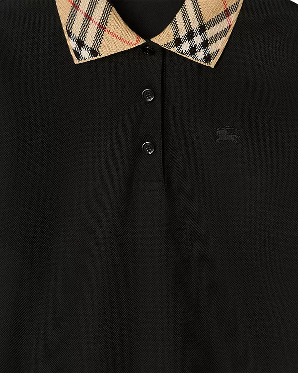 Рубашка-поло Imogen Burberry, хлопок, клетчатый воротник, черный — фото 2