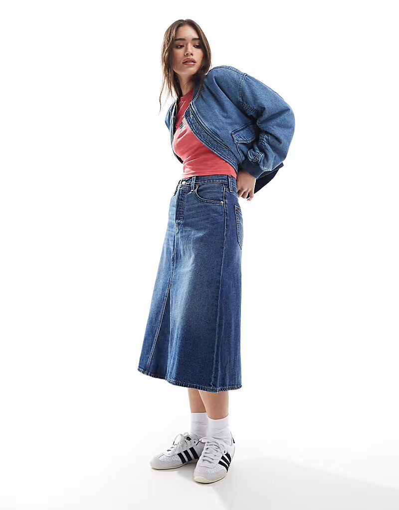 

Длинная джинсовая юбка Levi's с высокой посадкой и А-образным силуэтом, средне-синего цвета