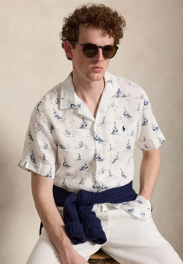 Рубашка Polo Ralph Lauren Classic fit nautical print linen shirt, белый — фото 4