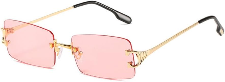 

2027 Модные прямоугольные солнцезащитные очки без оправы для женщин в винтажном стиле с красными, синими и зелеными линзами, мужские солнцезащитные очки UV400 MTZJH, Pink