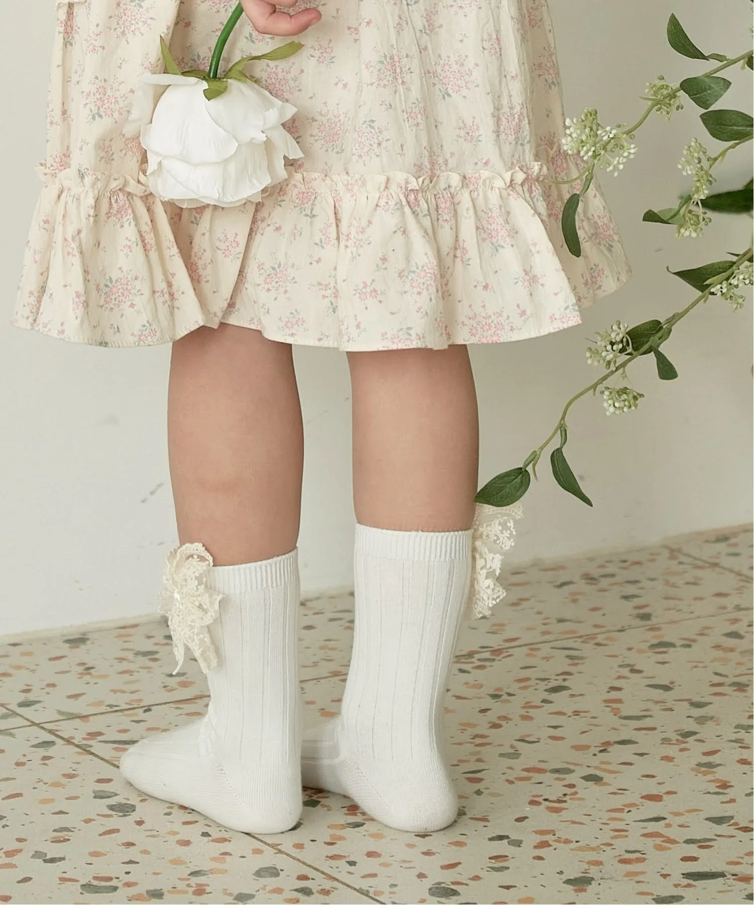 Длинные носки Letoca с лентами (2 цвета) Rora, Off white — фото 4