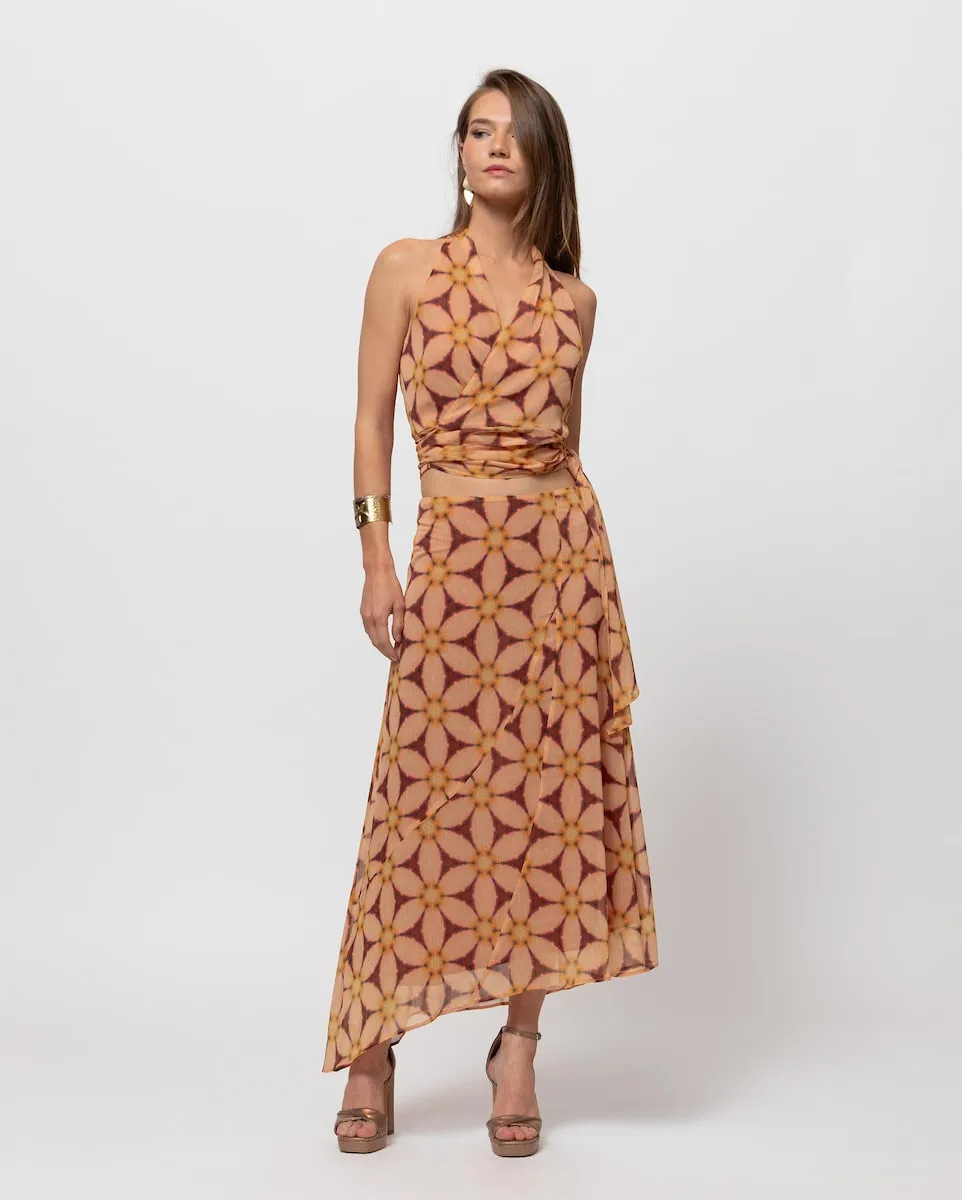 

Миди-юбка с цветочным принтом и рюшами Noon, оранжевый