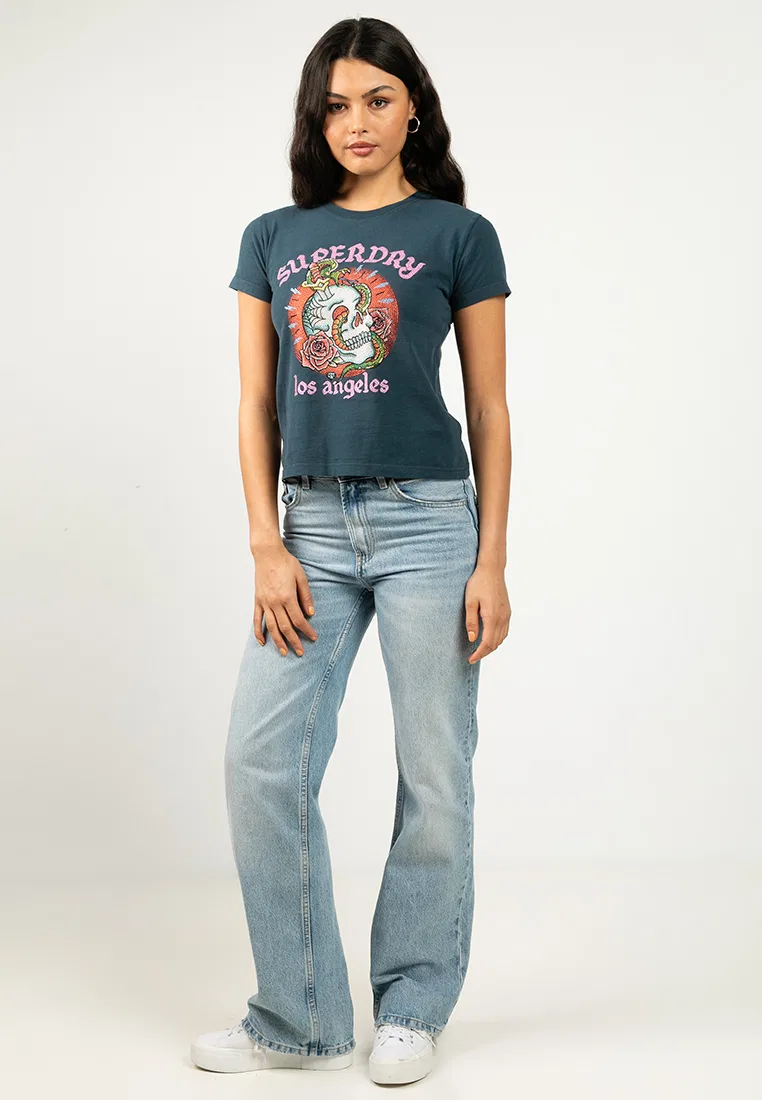 Футболка с принтом, облегающая, Tattoo Rhinestone, белый Superdry — фото 4