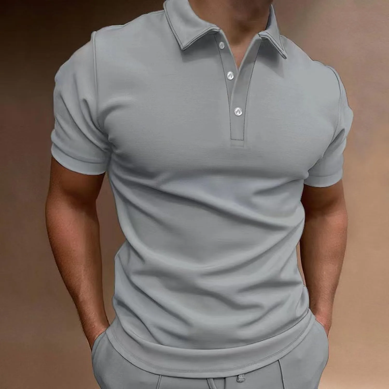 Мужская поло Casual с коротким рукавом Slim Fit V-образный вырез — фото 2