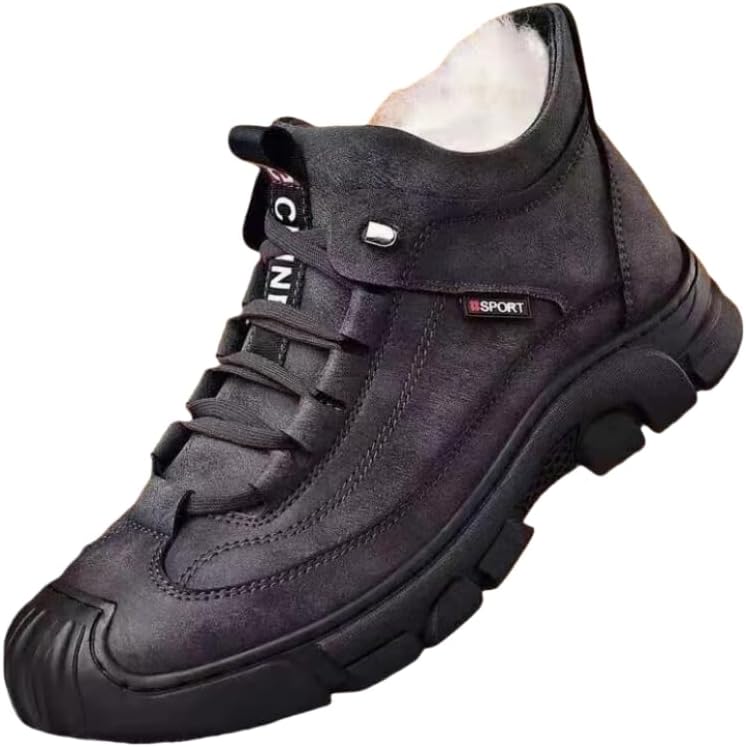 

Мужские повседневные хлопковые кроссовки - на шнуровке, с круглым носком, высокие, теплые, с искусственным плюшевым подкладом, удобные и мягкие, подходят для осенних и зимних нарядов Spkfhd, серый