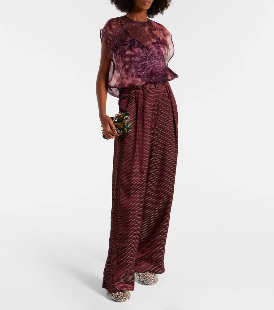 Многослойный топ из смесового шелка с принтом Dries Van Noten, Burgundy — фото 2