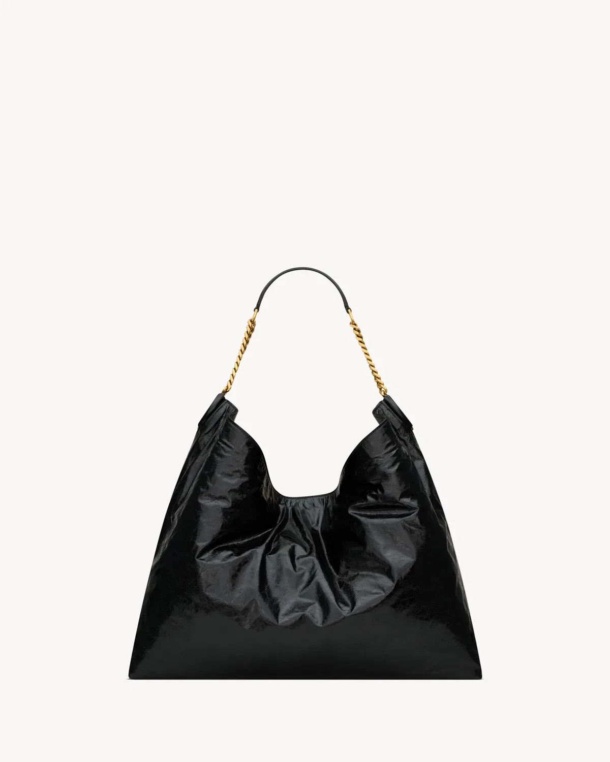 Сумка-хобо HORTENSE из блестящей кожи SAINT LAURENT, черный
