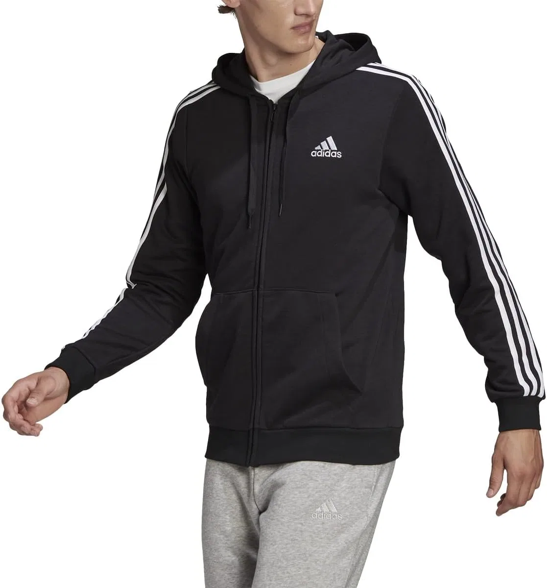 Мужская худи на молнии adidas French Terry 3-полосы, Black/White