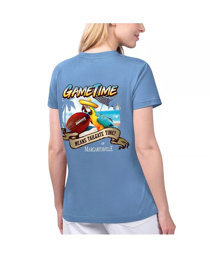 

Женская синяя футболка Jacksonville Jaguars Game Time с V-образным вырезом Margaritaville