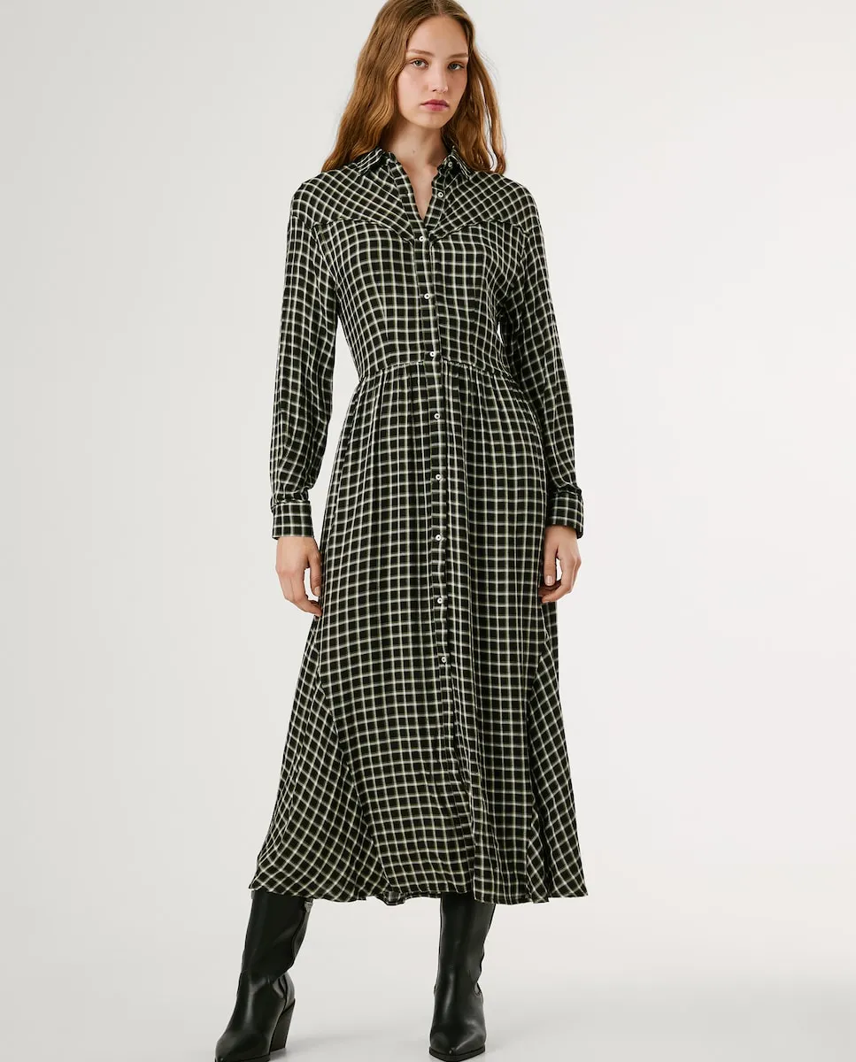 

Длинное платье с воротником-рубашкой и клетчатым принтом Pepe Jeans, черный/белый