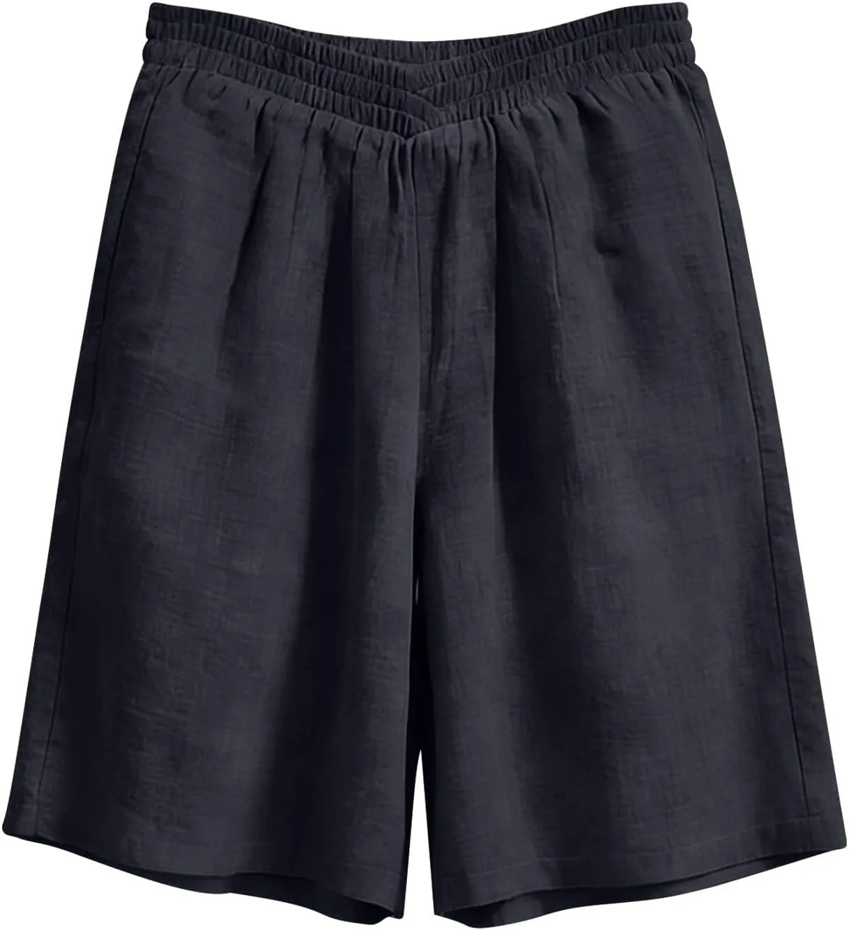Хлопковые льняные шорты для женщин Bermuda Casual с широкими штанинами и эластичным поясом — фото 4