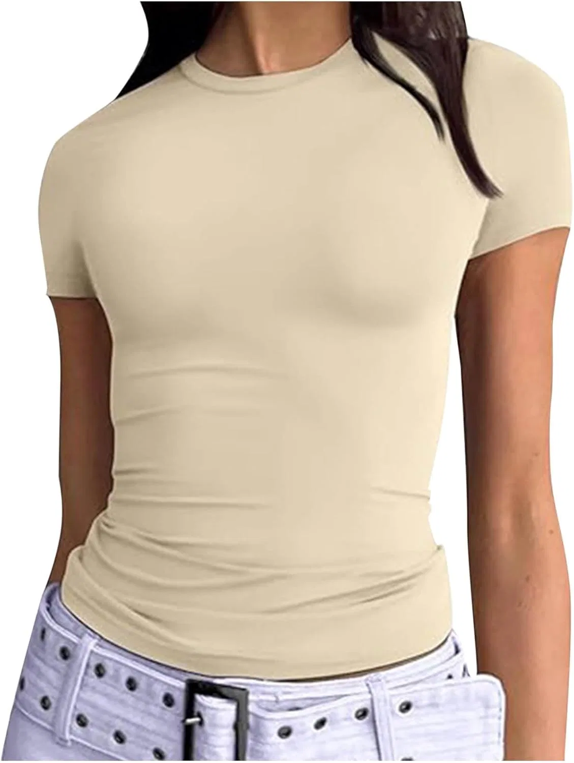 Топ-кроп женский с коротким рукавом, Slim Fit, A01#beige