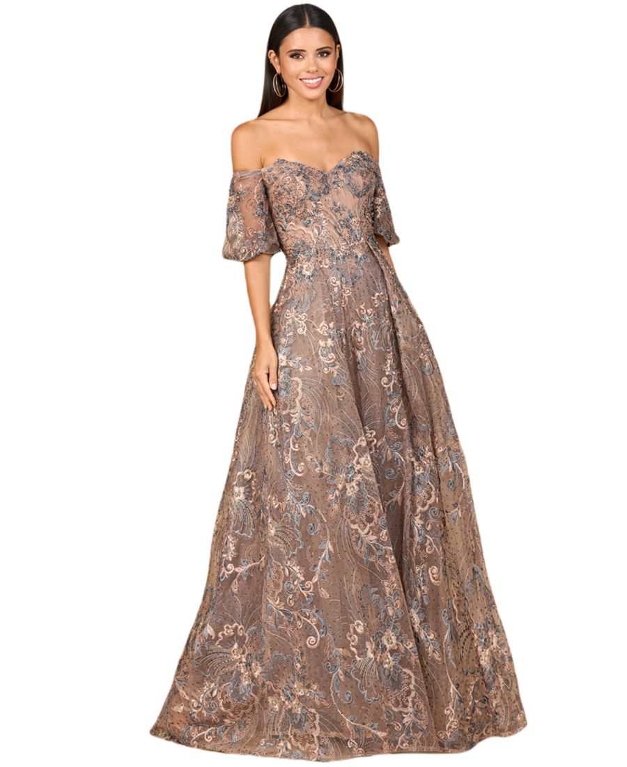 

Женское кружевное бальное платье с открытыми плечами Lara, Bronze multi