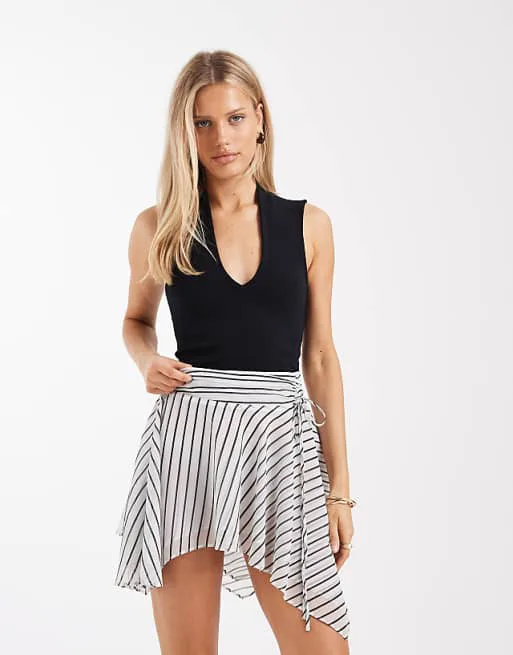 

Многослойная шифоновая мини-юбка в полоску со сборками на поясе ASOS DESIGN