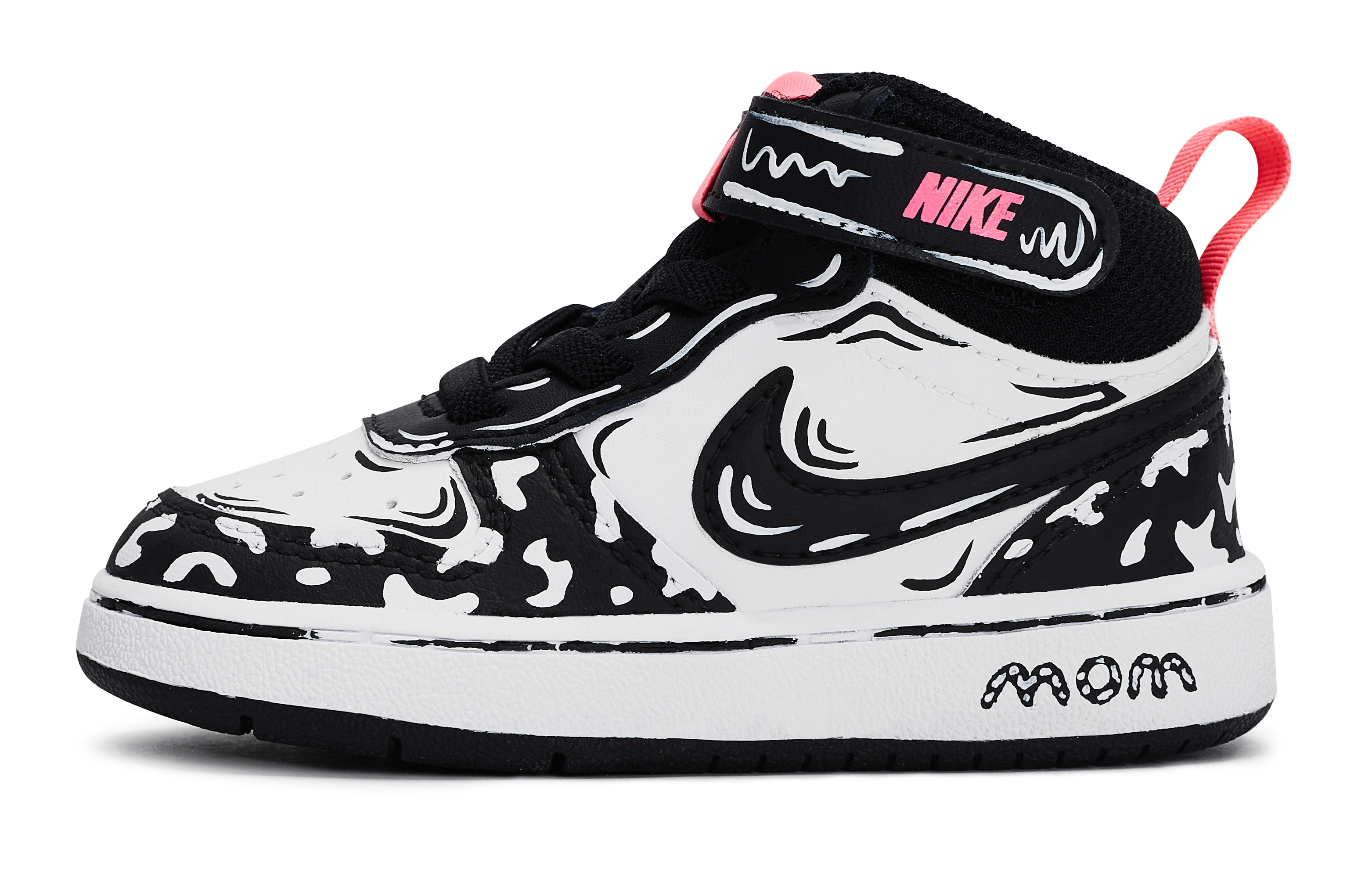 

Кроссовки 2 Anti Slip Wear Resistant Mid Top Toddler Shoes Infant And Toddler Nike, черный/белый/розовый