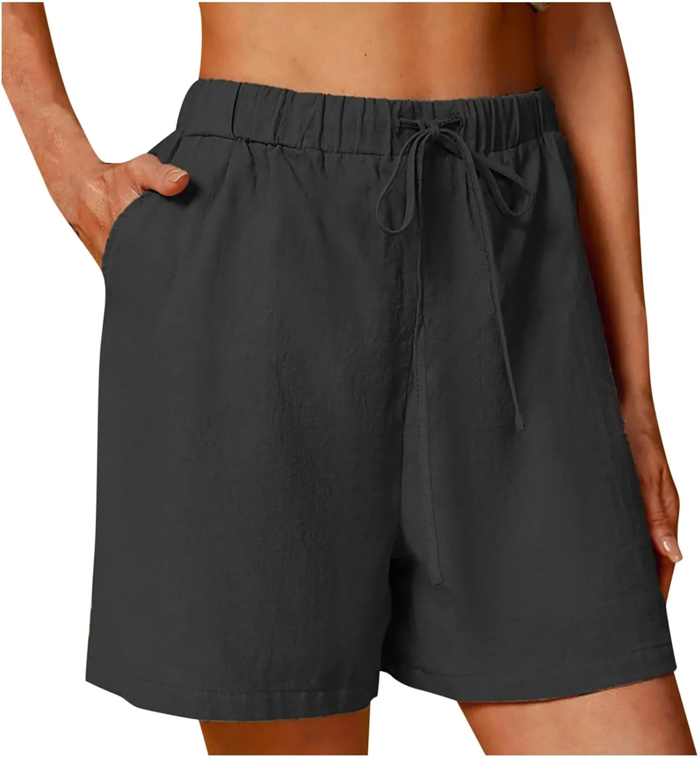 

Льняные бермуды женские, длина до колена, завышенная талия, легкие, широкие