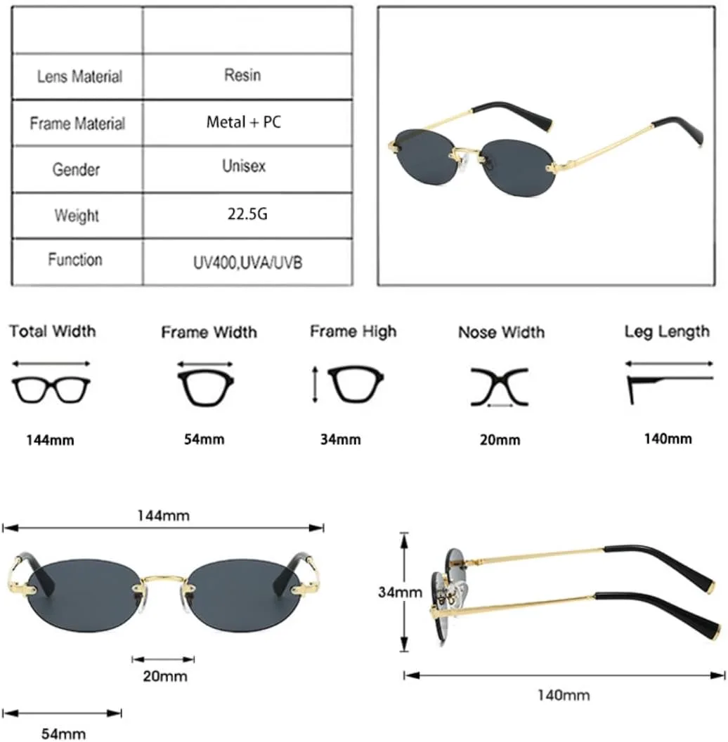 

Женские солнцезащитные очки без оправы овальной формы, модные солнцезащитные очки UV400 для мужчин, прозрачные линзы Ocean Lens, стиль панк TVTBBVV, Golden Clear