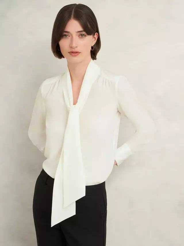 

Блуза Hobbs Mimi Silk Tie Neck, слоновая кость