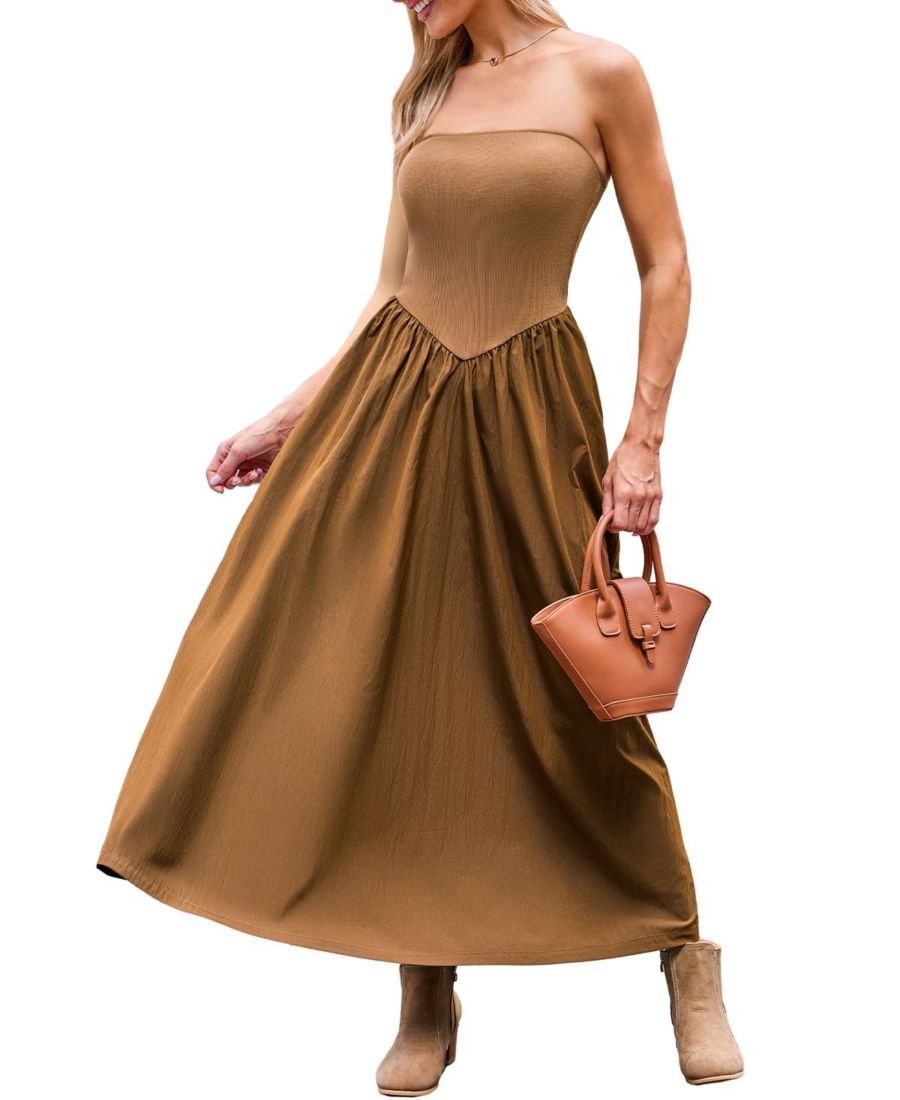 

Женское струящееся пляжное платье макси без бретелей Cupshe, Brown