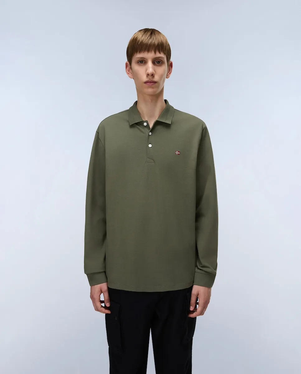 

Мужское поло из пике темно-синего цвета с длинными рукавами Napapijri