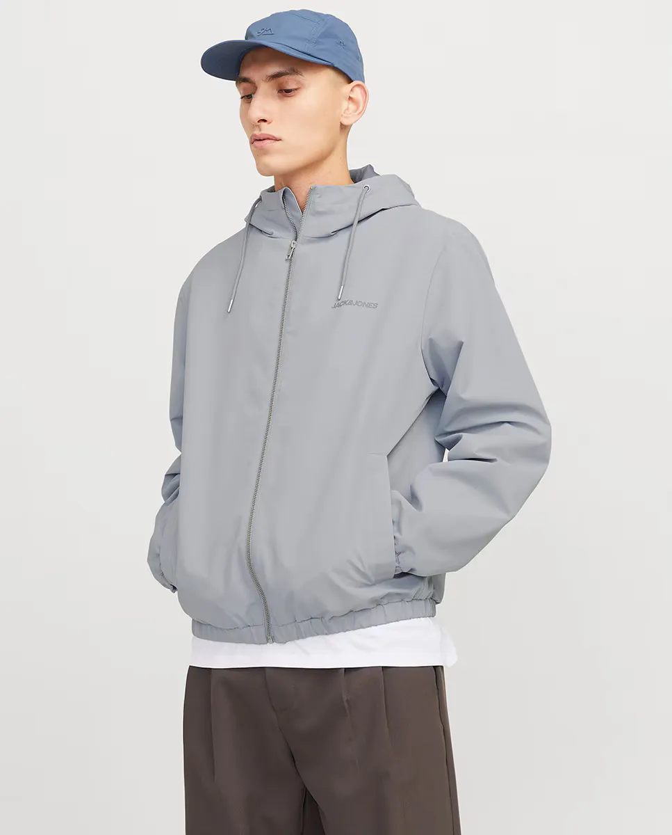 

Мужская легкая куртка на молнии с капюшоном Jack & Jones, серый