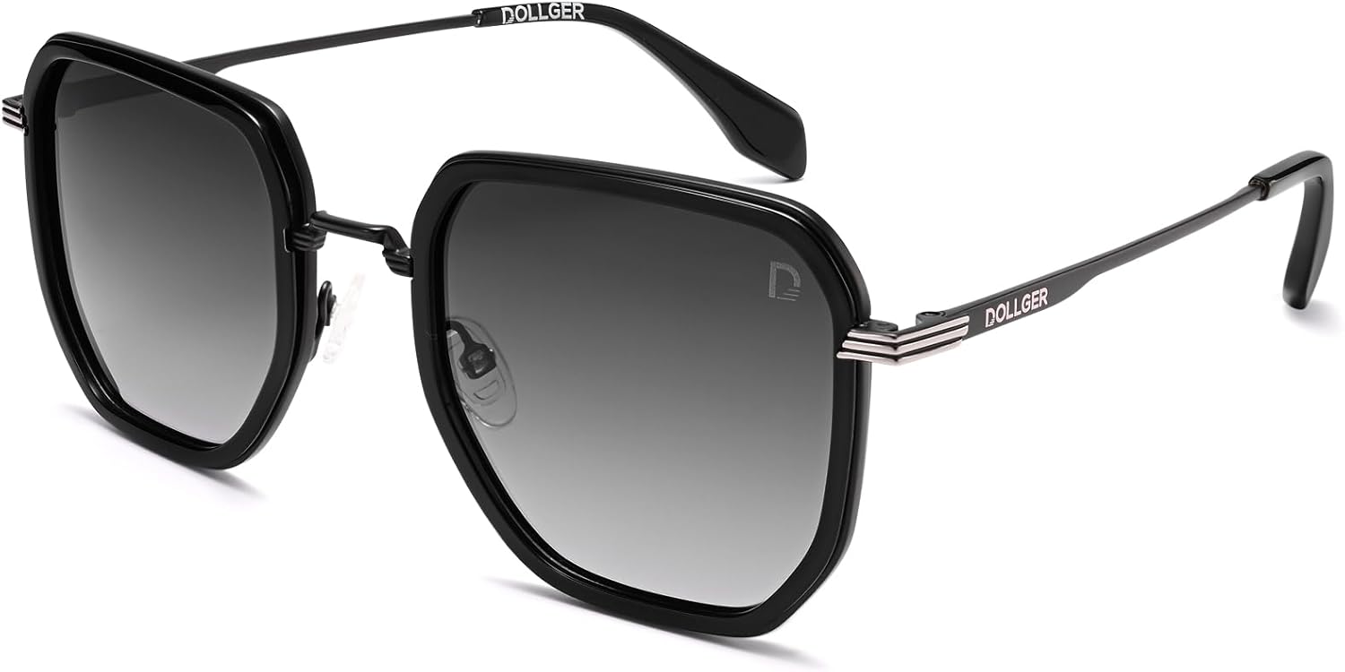 

Поляризованные солнцезащитные очки Dollger Square для мужчин и женщин, большие, модные, с защитой UV400, подходят для вождения, рыбалки, походов, Black-gold Frame Grey Lens
