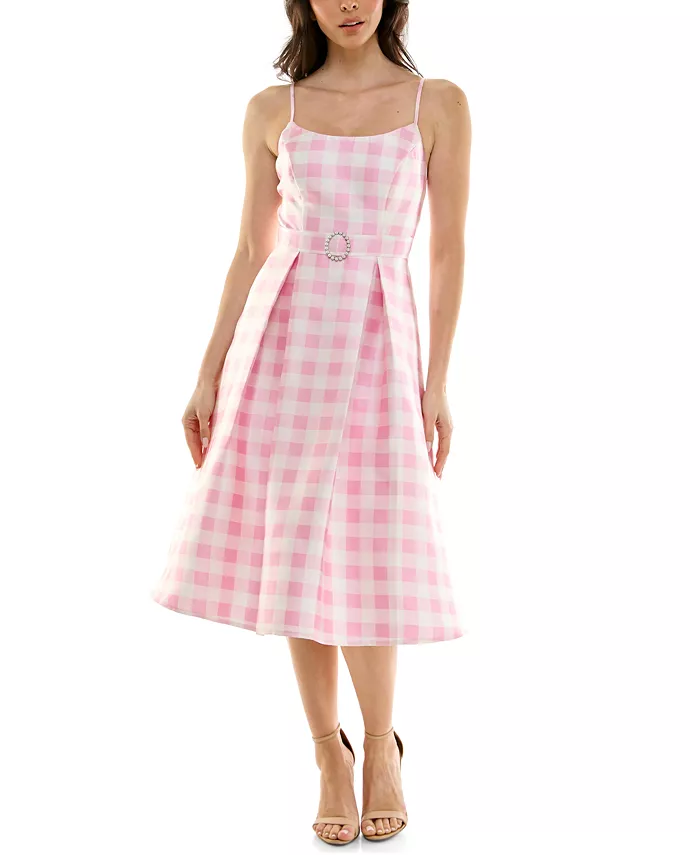 

Платье миди с клетчатым лифом и расклешенным лифом для юниоров pear culture, розовый