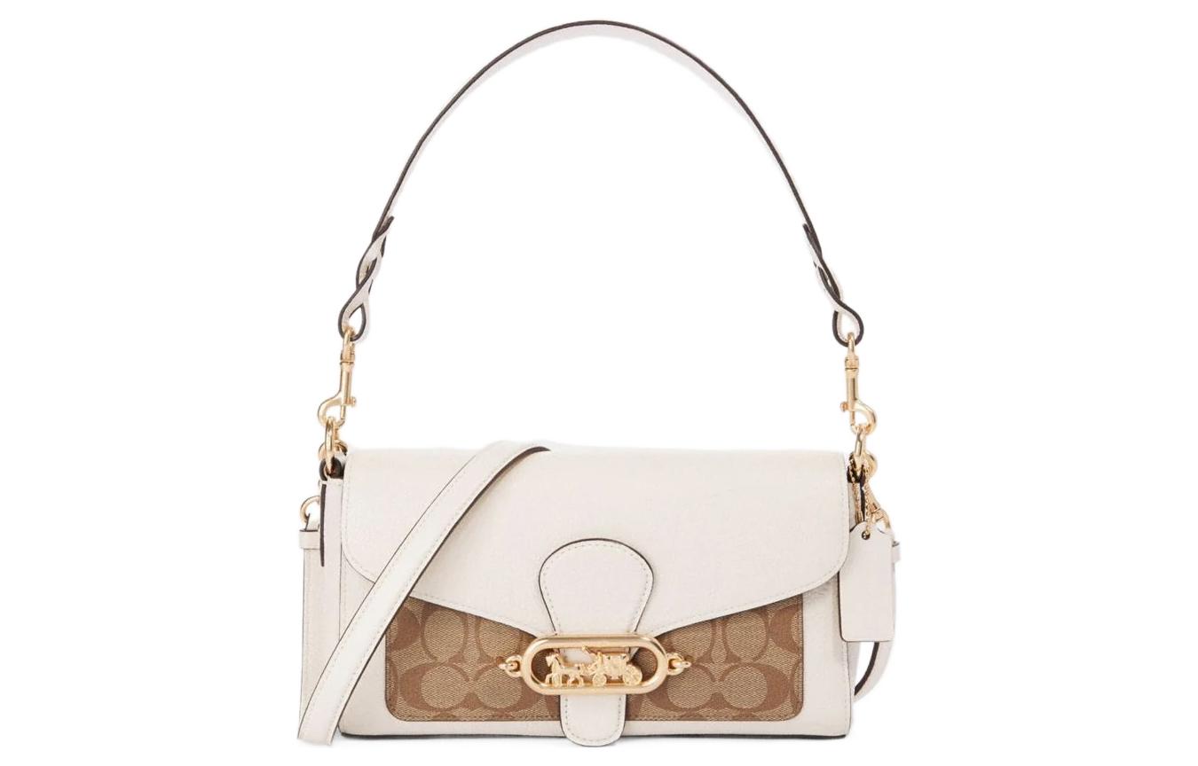 

Кожаная сумка Jade Zhi Sheng через плечо 26 женская белая и темно-коричневая монограмма COACH