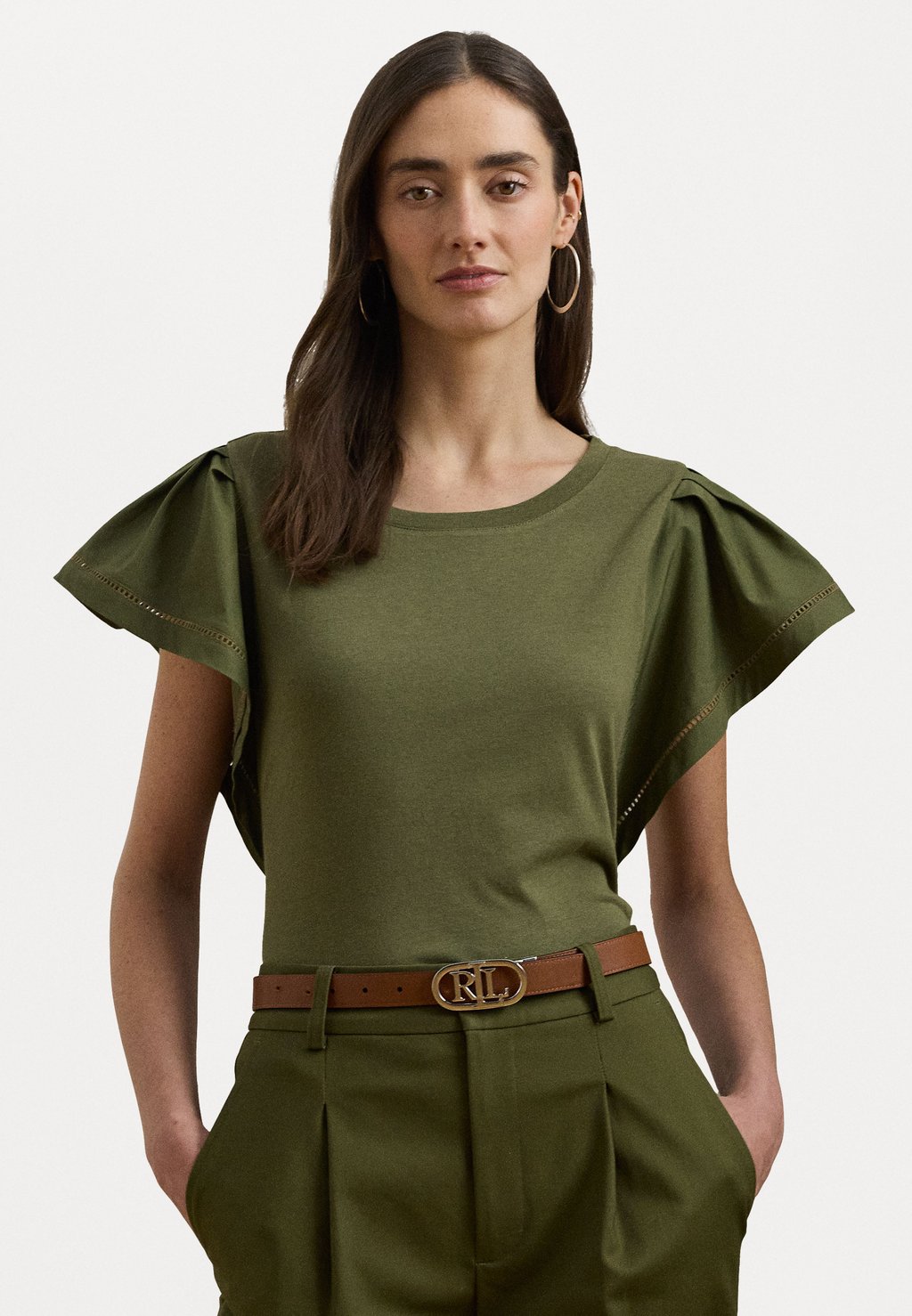 

Базовая футболка JERSEY FLUTTER SLEEVE TEE Lauren Ralph Lauren, оливковый