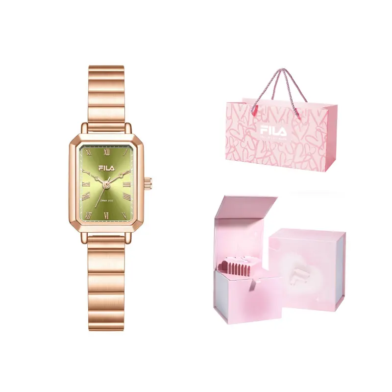 

FILA Часы Small Ck Mermaid Square Sugar Collection Quartz Movement Steel Strap Green Dial Women's Watch Niche Watch Box