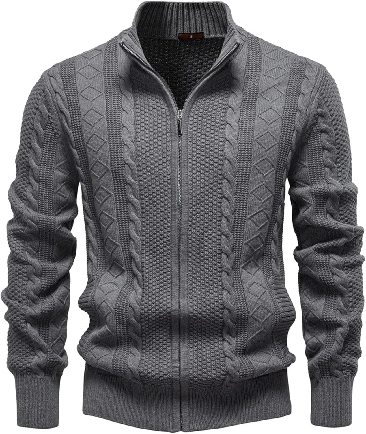 

Мужской кардиган на молнии с кабельной вязкой и воротником-стойкой Abborora