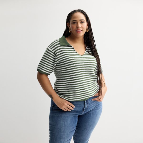 

Свободный воротник с коротким рукавом Sonoma Goods For Life, цвет white olive stripe