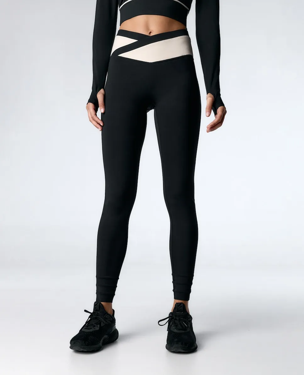 

Женские спортивные леггинсы с высокой перекрестной талией и отрезными деталями Black Limba, черный