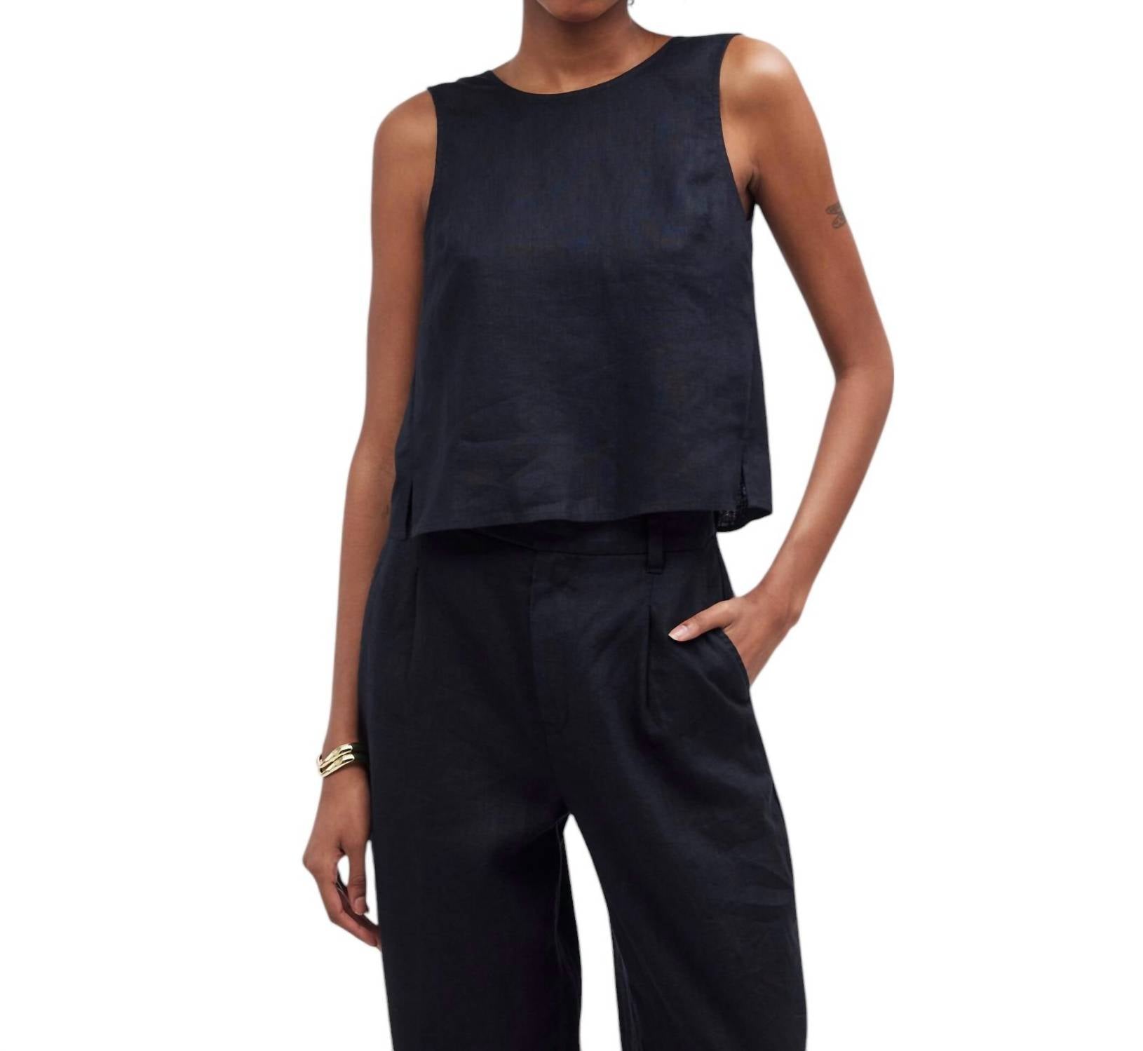 

Топ с круглым вырезом и завязками на спине, черный Madewell