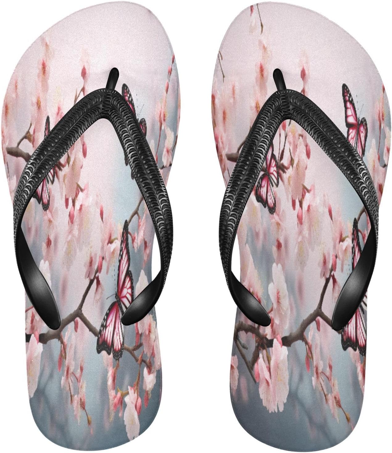 

Вьетнамки с принтом вишневого цвета Cherry Bloom, пляжные шлепанцы для душа, резиновые, нескользящие, летние тапочки для ходьбы для женщин и мужчин Sinestour, Cherry Bloom Butterfly