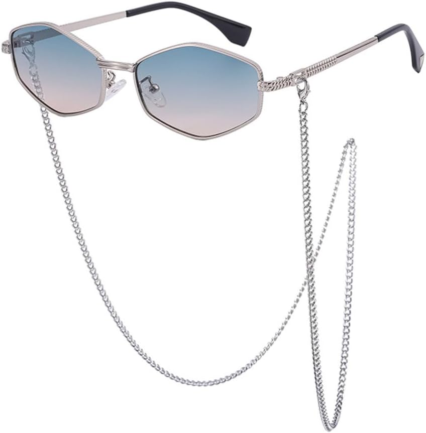 

Необычные металлические солнцезащитные очки в маленькой оправе с цепочкой, женские, роскошные модные солнцезащитные очки в ромбовидной форме для женщин в стиле панк TYUVIVO, C8