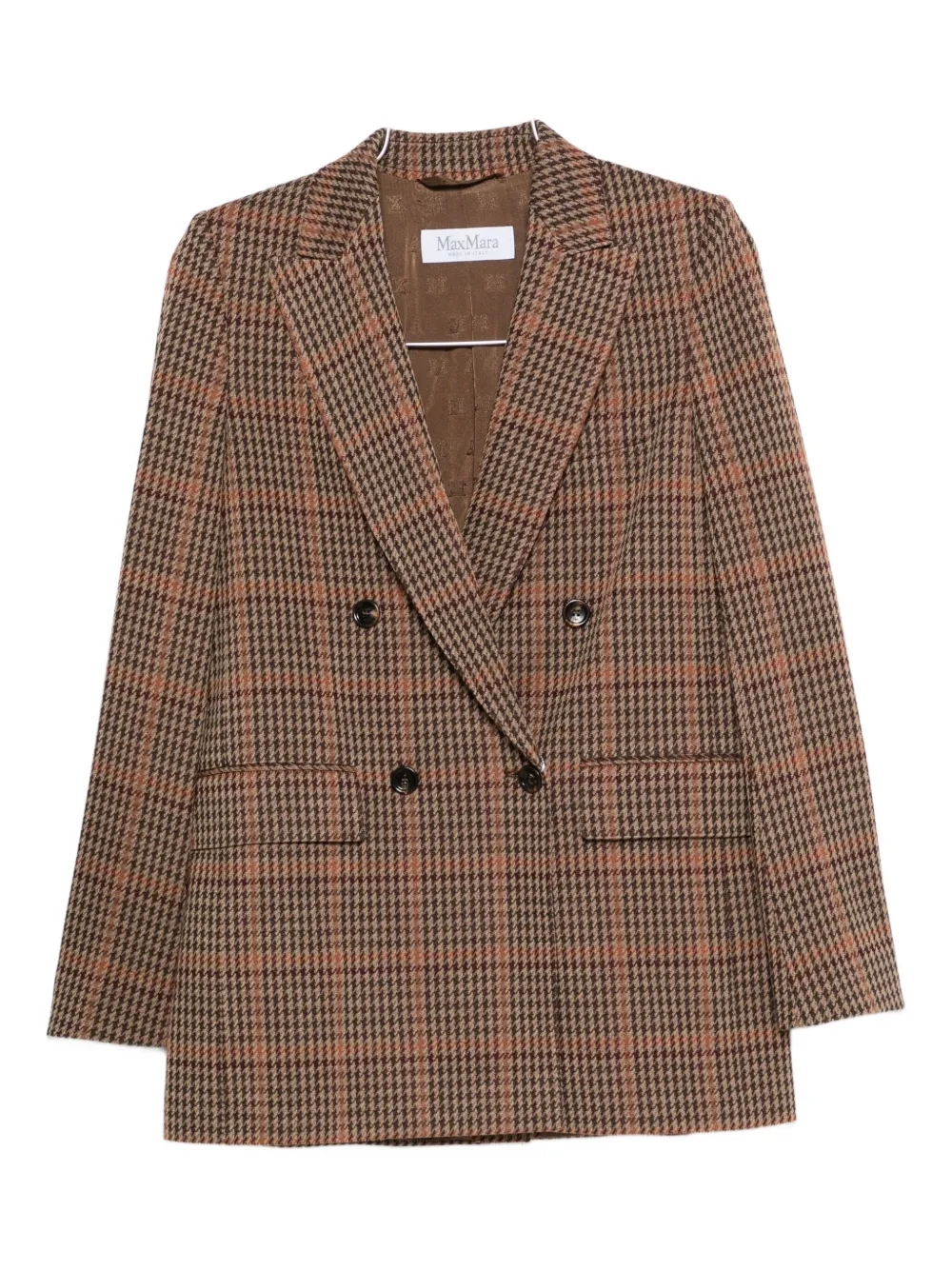 

Двубортный пиджак в клетку Max Mara, бежевый