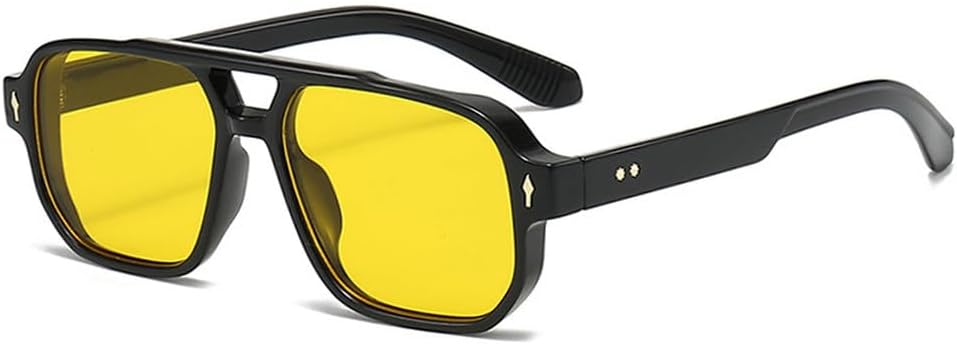 

Винтажные мужские солнцезащитные очки с двойной перемычкой, модные очки с прозрачными линзами Ocean, женские солнцезащитные очки с заклепками, защита от ультрафиолета UV400 HYYZZC, Black Yellow