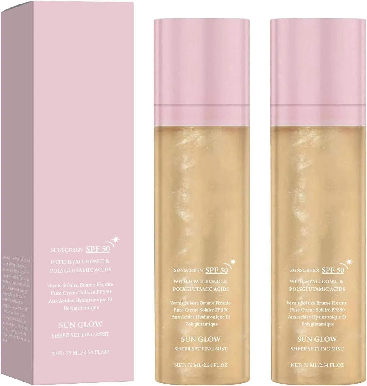 Солнцезащитный спрей для лица и тела Sunglaze Sheer Body Mist SPF 50 с мерцающим эффектом, 75 мл, 2 шт Icoyea