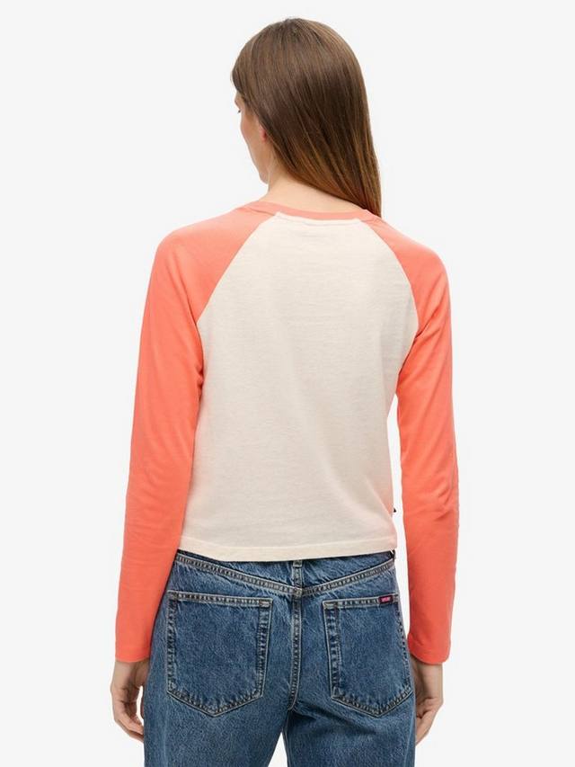 Бейсбольный топ с длинным рукавом essential logo Superdry, цвет Coral/Oat Marl — фото 3
