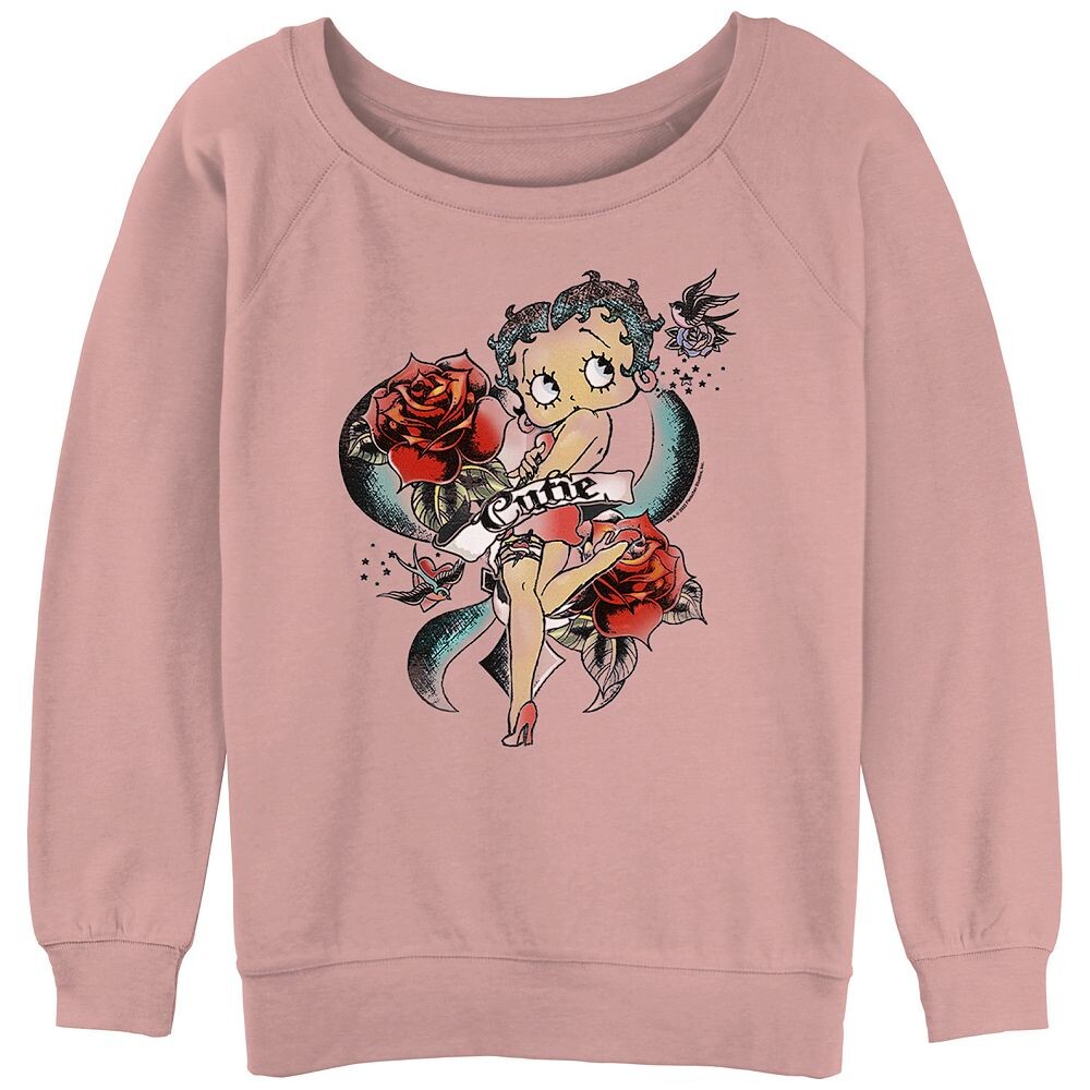 

Женский махровый пуловер с рисунком Betty Boop Cutie с напуском и рисунком Licensed Character, цвет Desert Pink