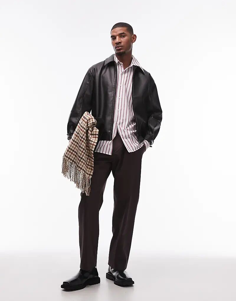 

Элегантные хлопковые брюки широкого кроя коричневого цвета Topman
