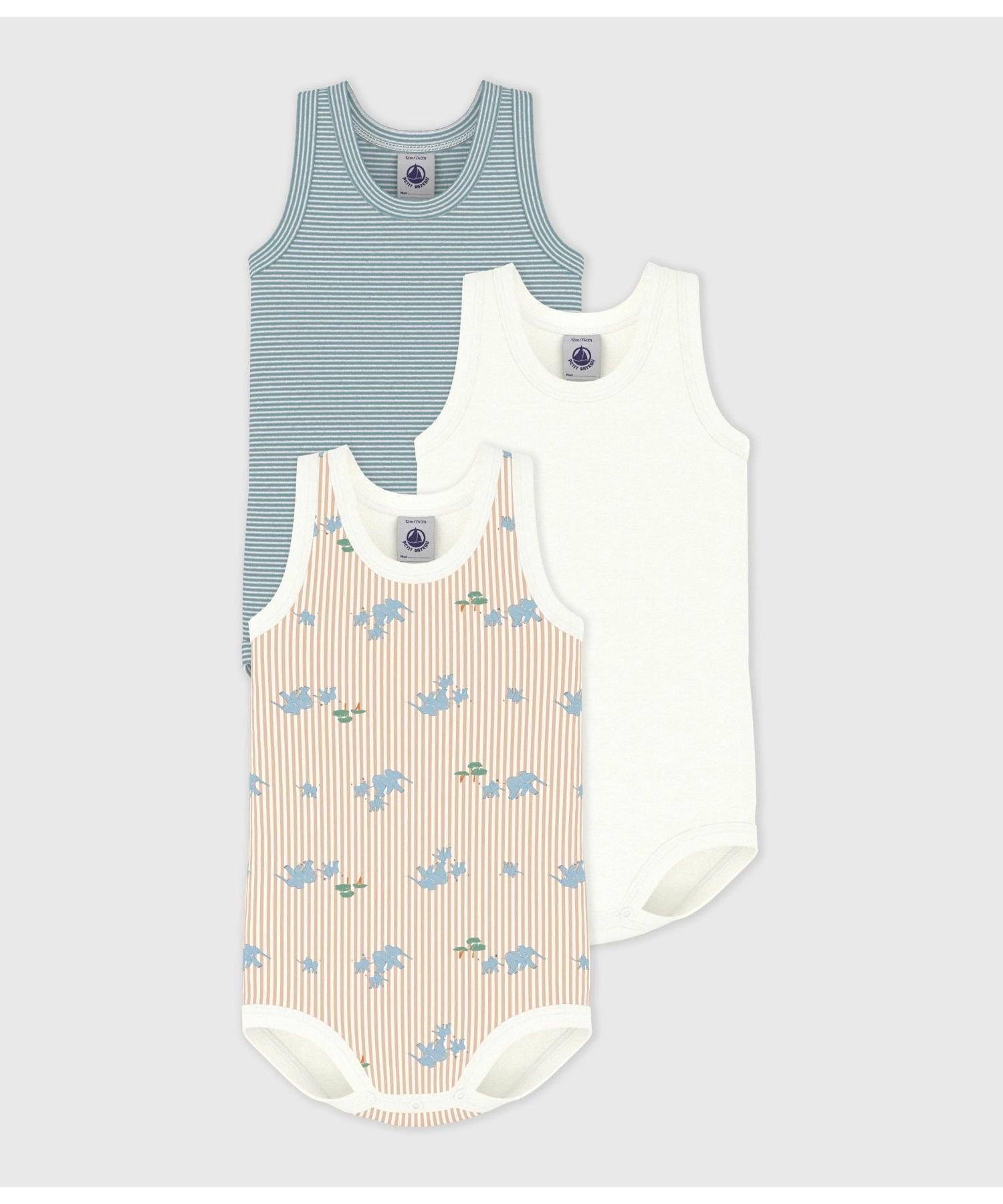 Комплект из 3 боди без рукавов с принтом PETIT BATEAU, Multicolor 1