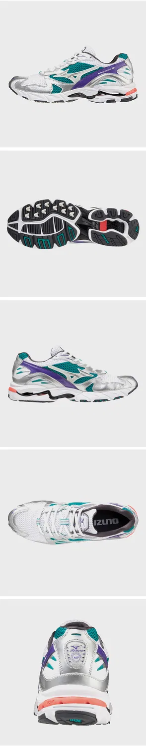 Кроссовки унисекс Wave Rider 10 белые с серебристым и бирюзовым от Mizuno — фото 2