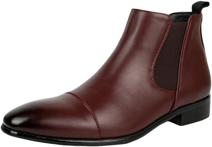 

Мужские классические ботинки Chelsea Santimon с закрытым носком, формальные, деловые, повседневные, удобные, на молнии, для офиса и вечеринки, бордовый