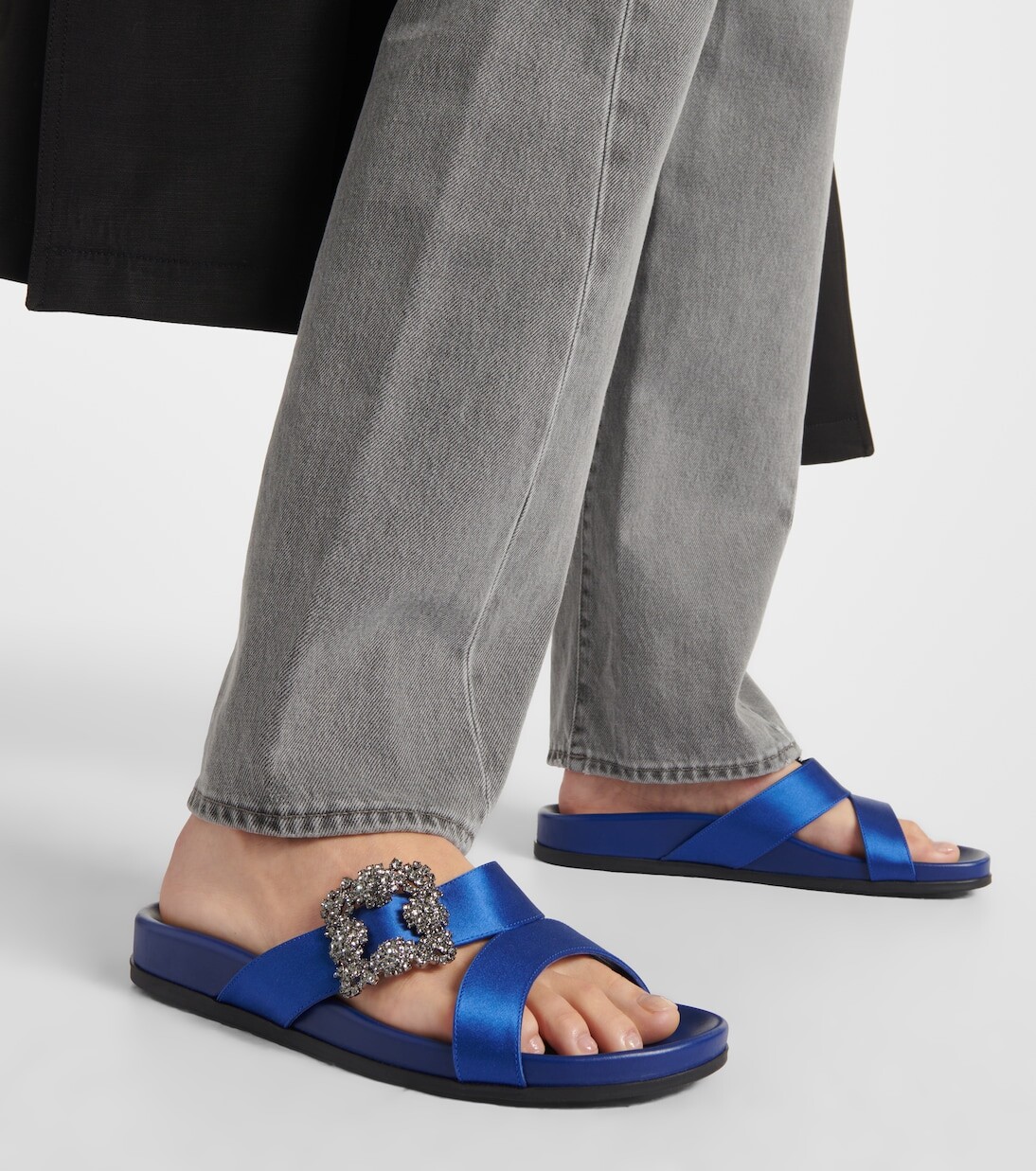 Атласные босоножки chilanhi с декором Manolo Blahnik, синий — фото 4