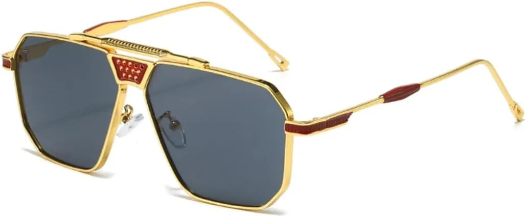 

Ретро металлические квадратные женские солнцезащитные очки класса люкс UV400, модные солнцезащитные очки для мужчин с градиентным переходом TVTBBVV, Golden Red Gray