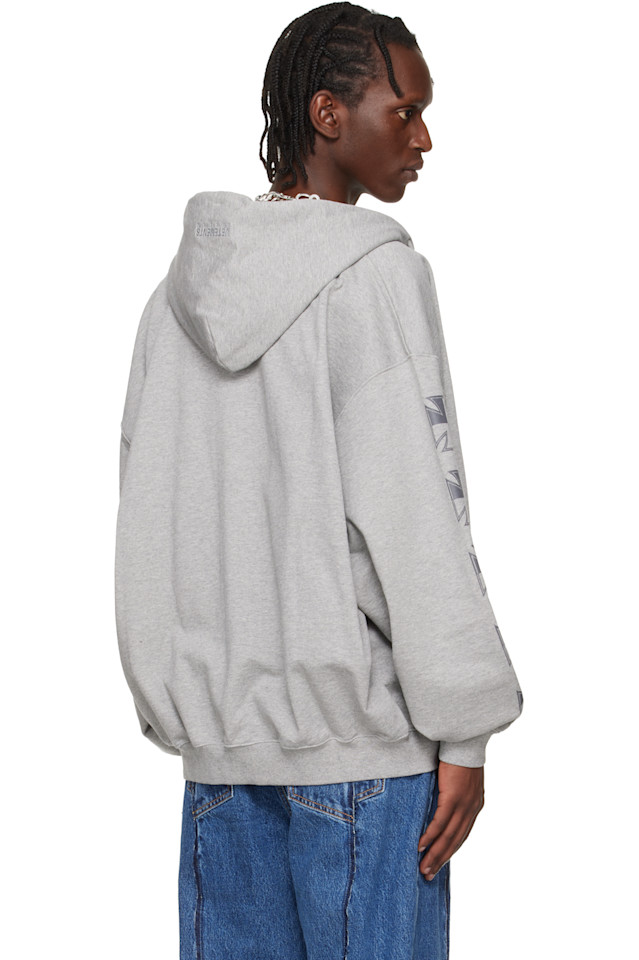 Vetements Серая байкерская толстовка с перекрестными рукавами и застежкой-молнией — фото 3