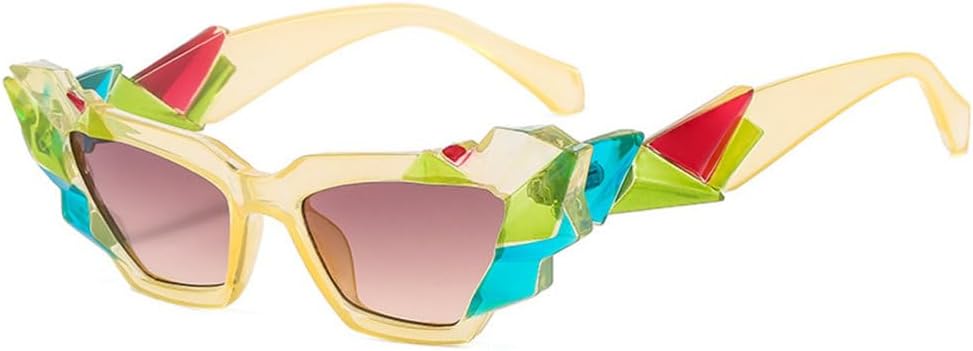 

Женские панк-солнцезащитные очки «кошачий глаз», уникальные красочные солнцезащитные очки для женщин, модные очки с защитой от УФ-излучения UV400 в стиле стимпанк TYUVIVO, Yellow-brown